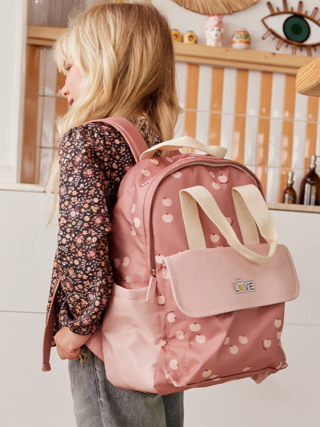 Sac à Dos Fille Motifs Cœurs Mauve - Compartiment Principal + Poches Latérales - Dos Réglable Et Personnalisable - 2