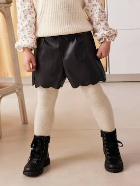 Girls-Shorts-Faux Leather Shorts with Scalloped Trim