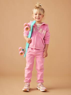 -Hooded Jacket with "Team" Sport Motif for Girls