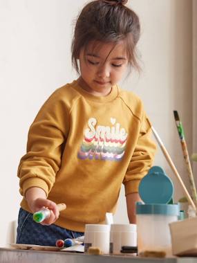 Girls-Cardigans, Jumpers & Sweatshirts-Sweatshirt with Bouclé Smile Motif for Girls