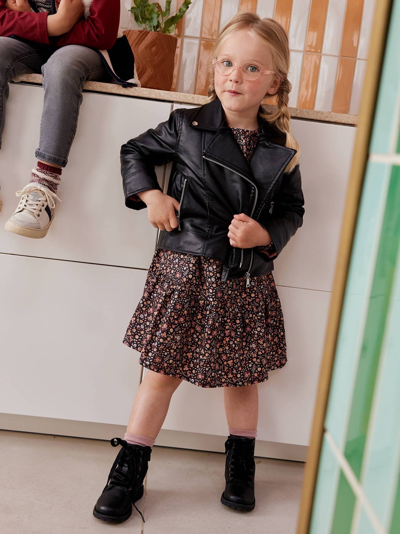 Leather-Effect Jacket for Girls black, Girls