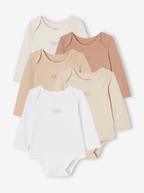 Baby-Bodysuits-Pack of 5 Long Sleeve Bodysuits in Organic Cotton with Cutaway Shoulders for Babies, BASICS