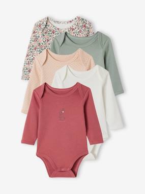 Baby-Bodysuits-Pack of 5 Long Sleeve Bodysuits with Cutaway Shoulders for Babies