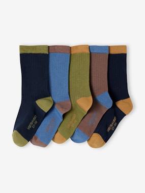 Boys-Pack of 5 Pairs of Two-Tone Rib Knit Socks for Boys