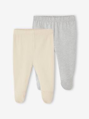 Baby-Pack of 2 Footed Trousers in Rib Knit for Babies