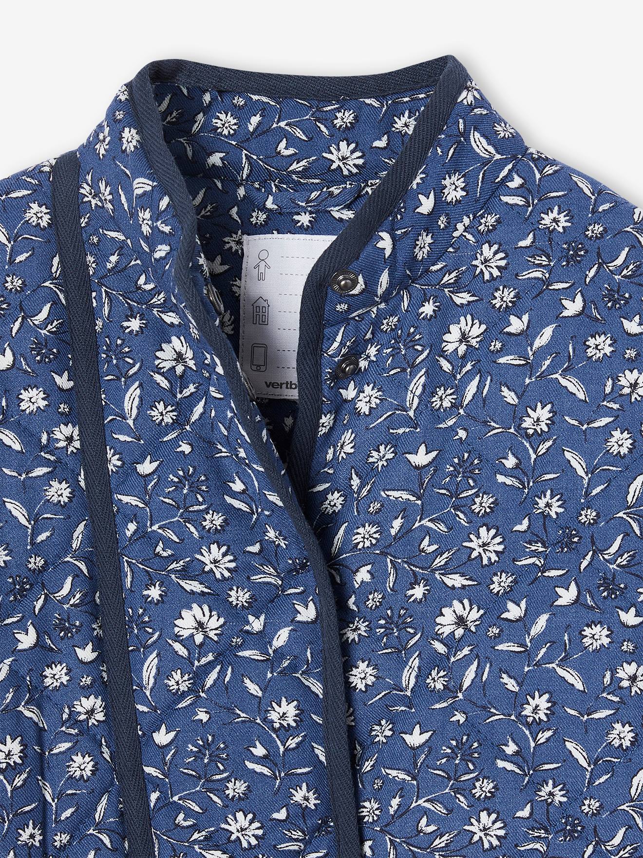 Padded Floral Jacket with Sherpa Lining, for Girls - printed blue
