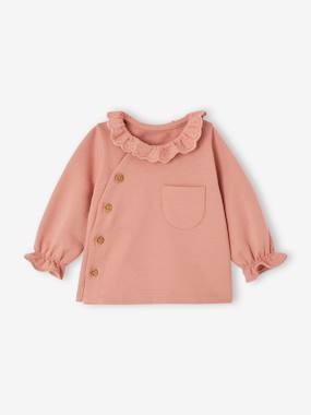 Baby-Jumpers, Cardigans & Sweaters-Sweatshirt with Embroidered Collar for Baby Girls