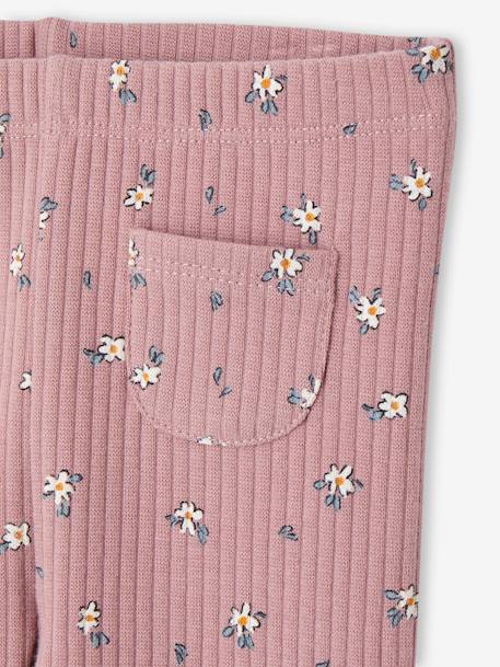 Printed Leggings in Rib Knit for Babies mauve+slate blue - vertbaudet enfant 