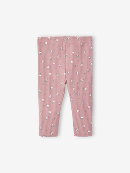 Printed Leggings in Rib Knit for Babies mauve+slate blue - vertbaudet enfant 