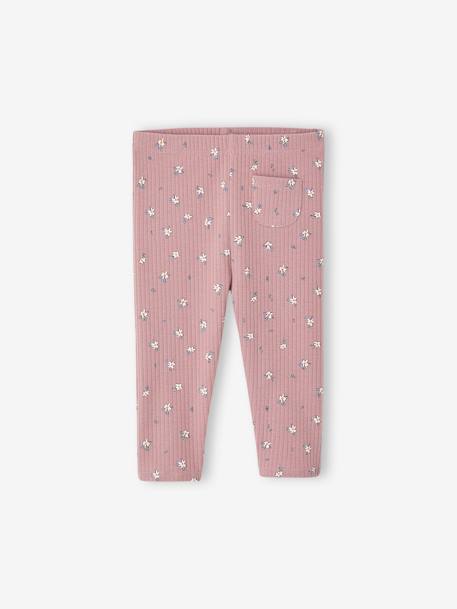 Printed Leggings in Rib Knit for Babies mauve+slate blue - vertbaudet enfant 