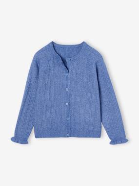 Girls-Cardigans, Jumpers & Sweatshirts-Cardigan in Lightweight Openwork Knit for Girls