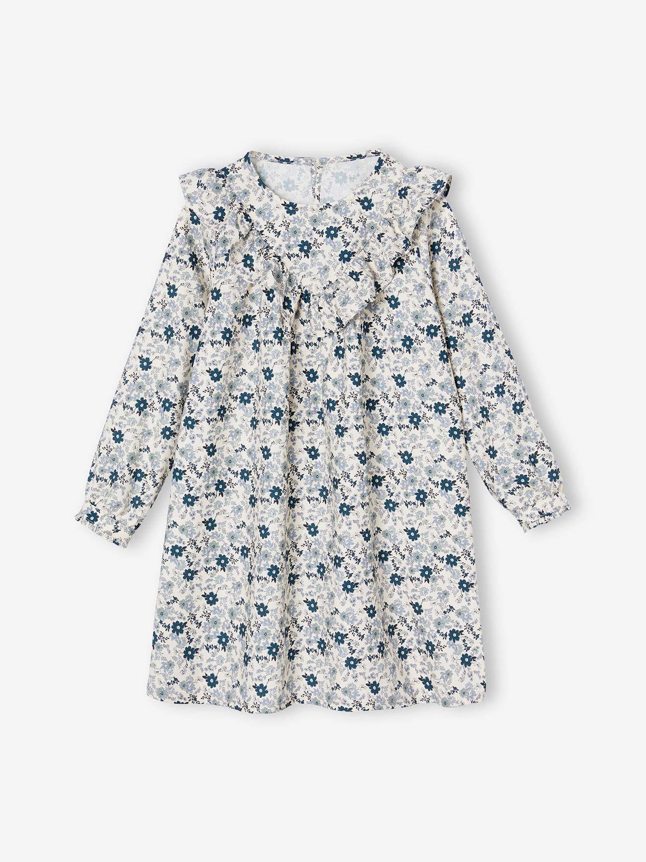 Robe à volant fleurs fille écru, Fille