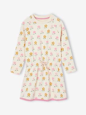 Girls-Fleece Dress with Flower Motifs for Girls