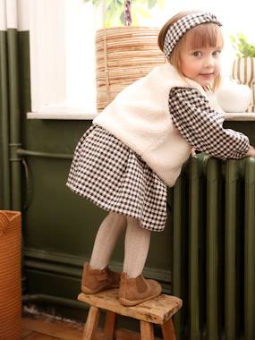 Baby-3-Piece Ensemble, Gingham Dress + Waistcoat + Headband for Babies