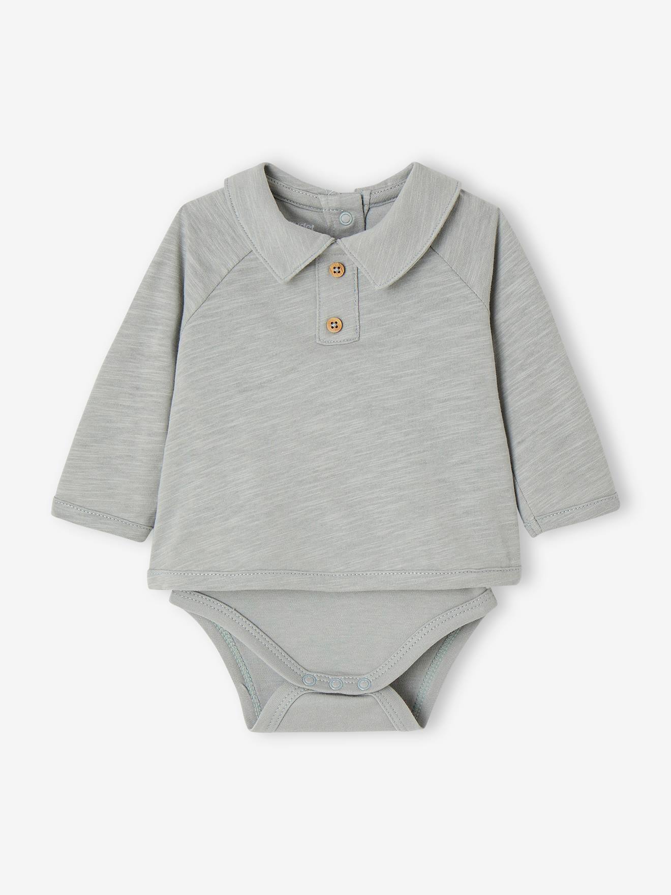Long Sleeve Bodysuit, Cloud, in Cotton Gauze for Newborn