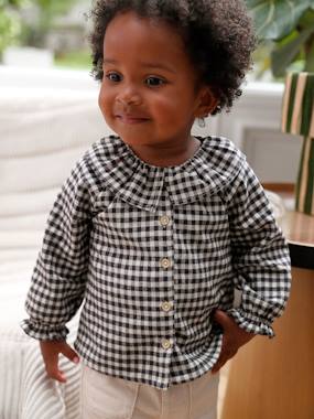 Baby-Blouses & Shirts-Gingham Blouse with Frilled Collar for Baby Girls