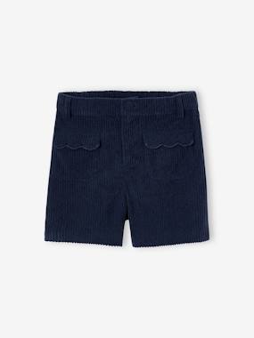 -Short velours fille poches festonnées