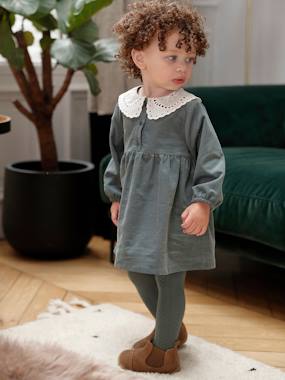 Baby-Velour Dress with Embroidered Collar, for Babies