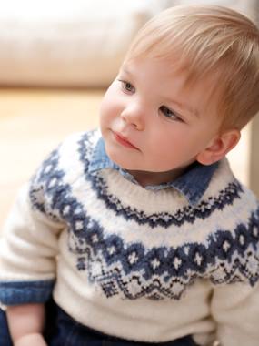 Baby-Jumpers, Cardigans & Sweaters-Jacquard Jumper in Ultra Soft Fuzzy Knit for Baby Boys