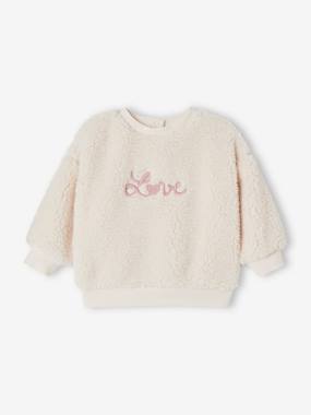 Baby-Jumpers, Cardigans & Sweaters-Sherpa Sweatshirt with Love Embroidery, for Babies