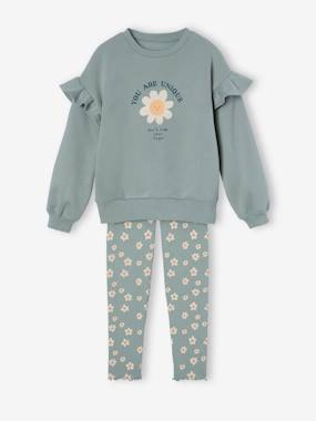 Girls-Trousers-Frilly Sweatshirt + Leggings Combo for Girls