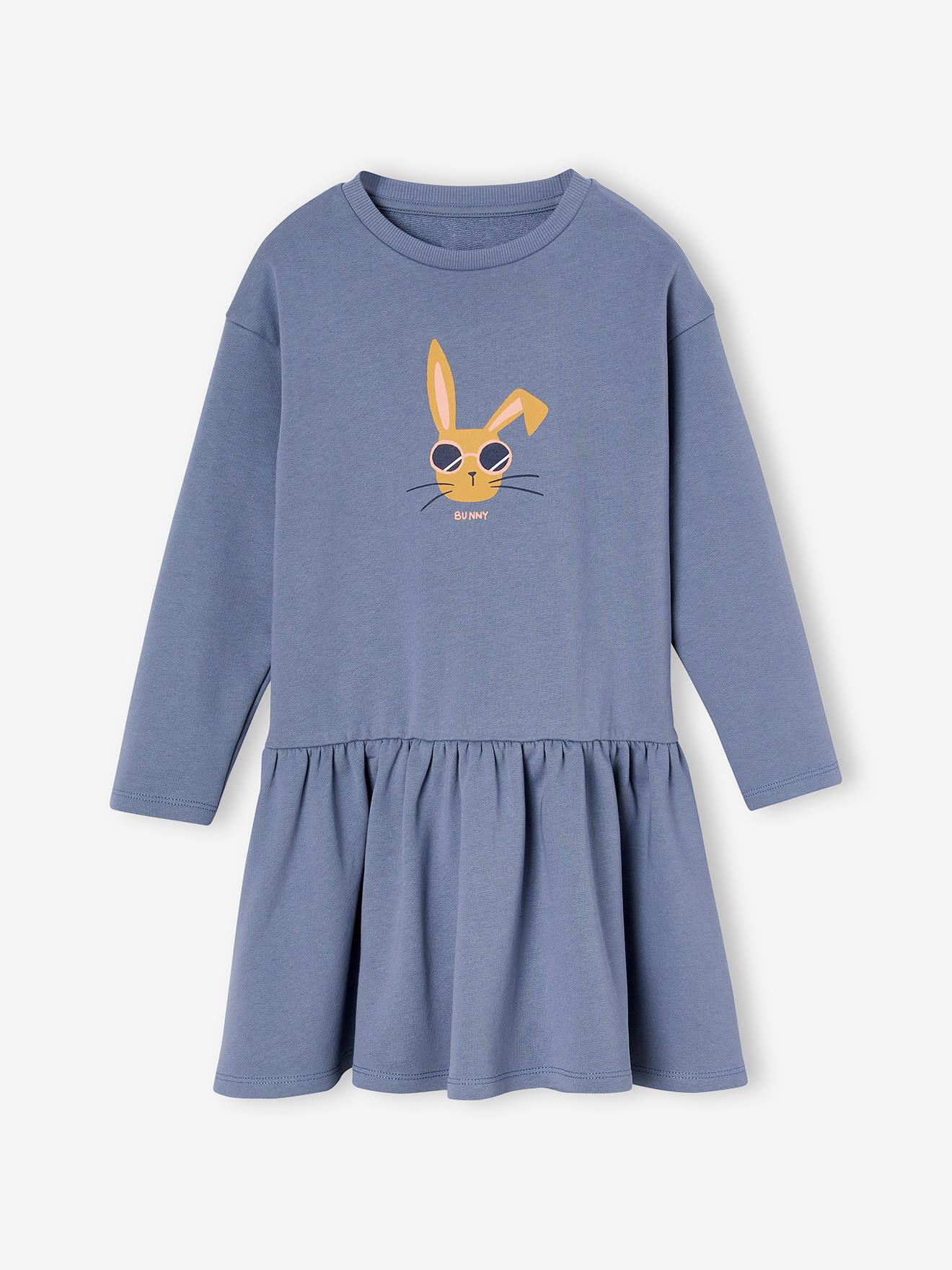 Fleece Dress & Rib Knit Leggings for Girls - grey blue, Girls