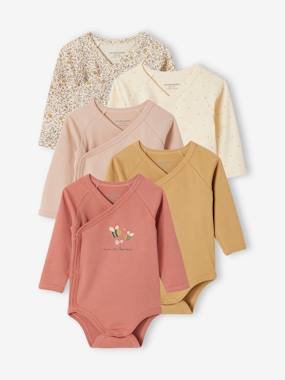 Baby-Bodysuits-Pack of 5 Long Sleeve Bodysuits in Organic Cotton for Newborn Babies