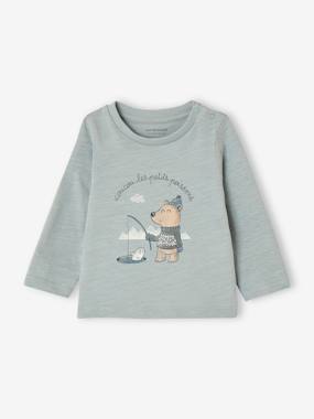 Baby-T-shirts & Roll Neck T-Shirts-T-shirts-Top with Bear Motif, Press Stud on Shoulder for Babies