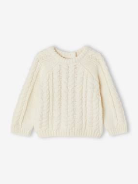 Baby-Jumpers, Cardigans & Sweaters-Cable Knit Jumper with Round Neckline