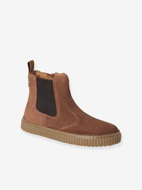 Shoes-Leather Chelsea Boots with Elastic & Zip for Boys