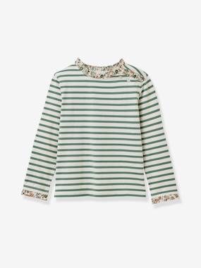 Girls-Tops-Sailor striped T-shirt for girls in Liberty fabric - organic cotton - CYRILLUS