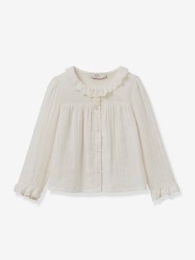 -CYRILLUS gauze shirt for girls with lace trim