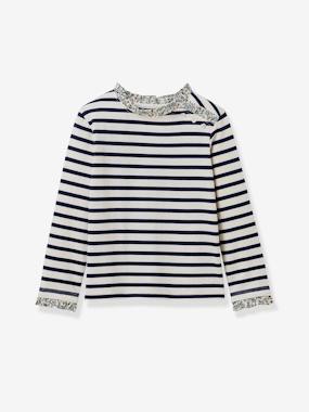 Girls-Tops-Sailor striped T-shirt for girls in Liberty fabric - organic cotton - CYRILLUS