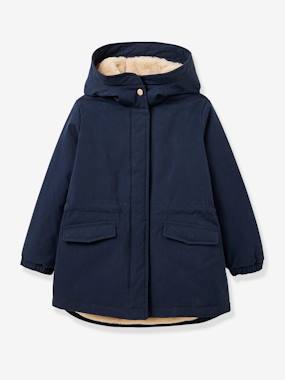 Girls-Coats & Jackets-CYRILLUS faux fur lined parka for girls