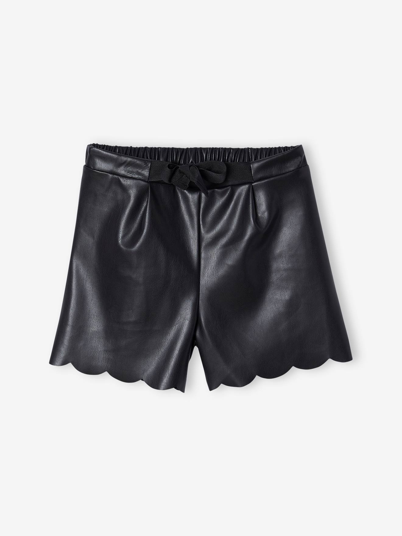 Faux Leather Shorts with Scalloped Trim - black, Girls