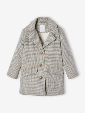 Girls-Coats & Jackets-Chequered Coat in Woollen Cloth for Girls