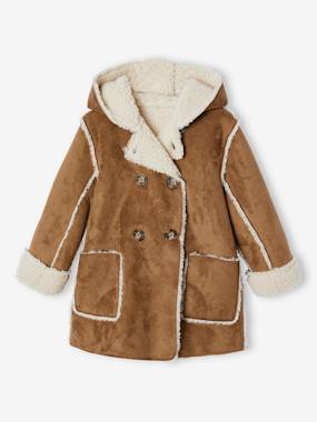 Girls-Coats & Jackets-Coats & Parkas-Shearling-Type Coat with Hood for Girls