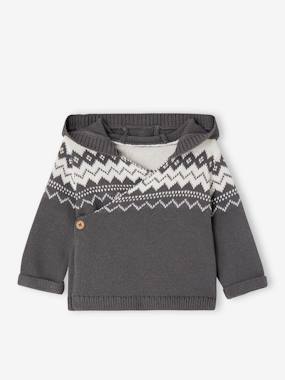 Baby-Hooded Jacquard Knit Cardigan for Babies