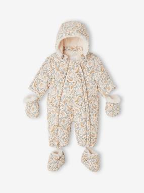 Bébé-Manteau, combipilote, nid d'ange-Combi-pilote imprimée doublée fausse fourrure bébé moufles et chaussons amovibles