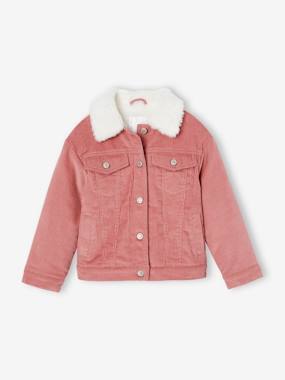 Girls-Coats & Jackets-Corduroy Jacket Lined in Faux Fur, for Girls