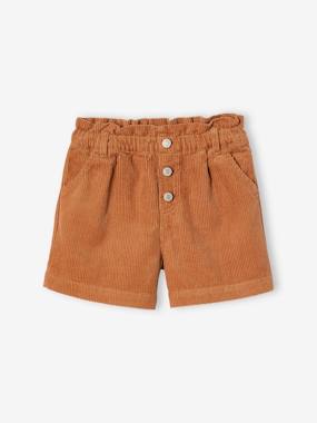 -Paperbag-Style Corduroy Shorts for Girls