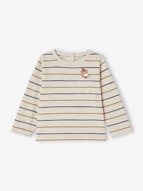 Baby-T-shirts & Roll Neck T-Shirts-T-shirts-Striped Long Sleeve Top with Bear Motif on Pocket for Babies