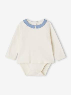 Baby-T-shirts & Roll Neck T-Shirts-Bodysuit Top with Fancy Collar, for Babies