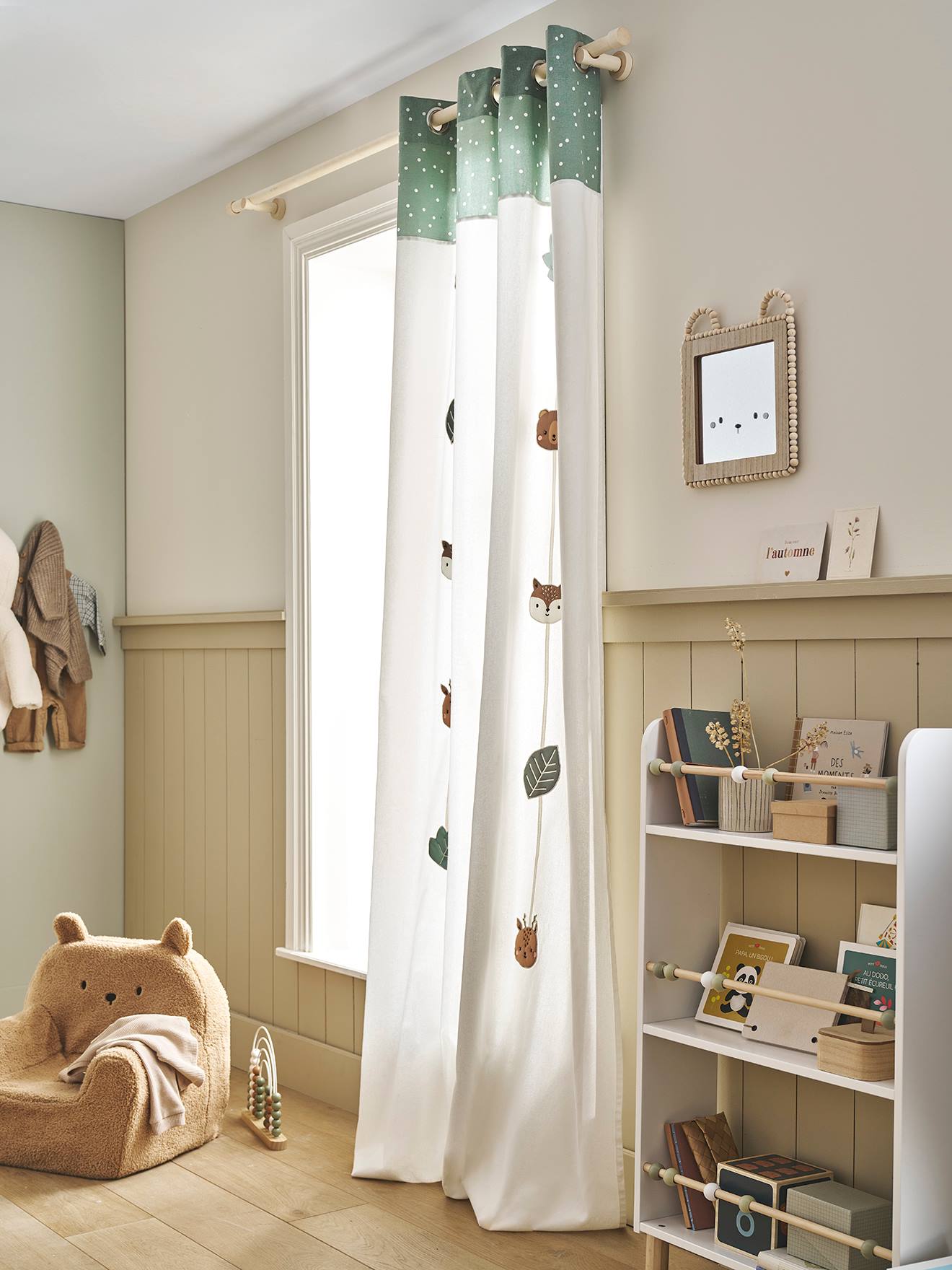 Semi-Sheer Curtain with Eyelets \u0026 Animals Print, Green Forest - sage green,  Bedding \u0026 Decor, image size:1320x1760