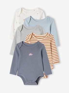 Baby-Bodysuits-Pack of 3 Long Sleeve Bodysuits in Organic Cotton, with Cutaway Shoulders, for Babies