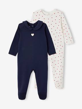 Baby-Pyjamas & Sleepsuits-Pack of 2 "Hearts" Sleepsuits for Newborns