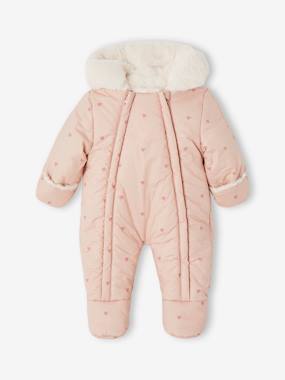 Baby-Pramsuit with Heart Prints, Lining in Faux Plush Fur, for Babies