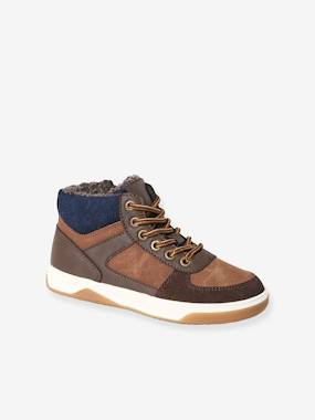 Shoes-High Top Lace-Up Trainers with Zip & Fur Lining, for Boys