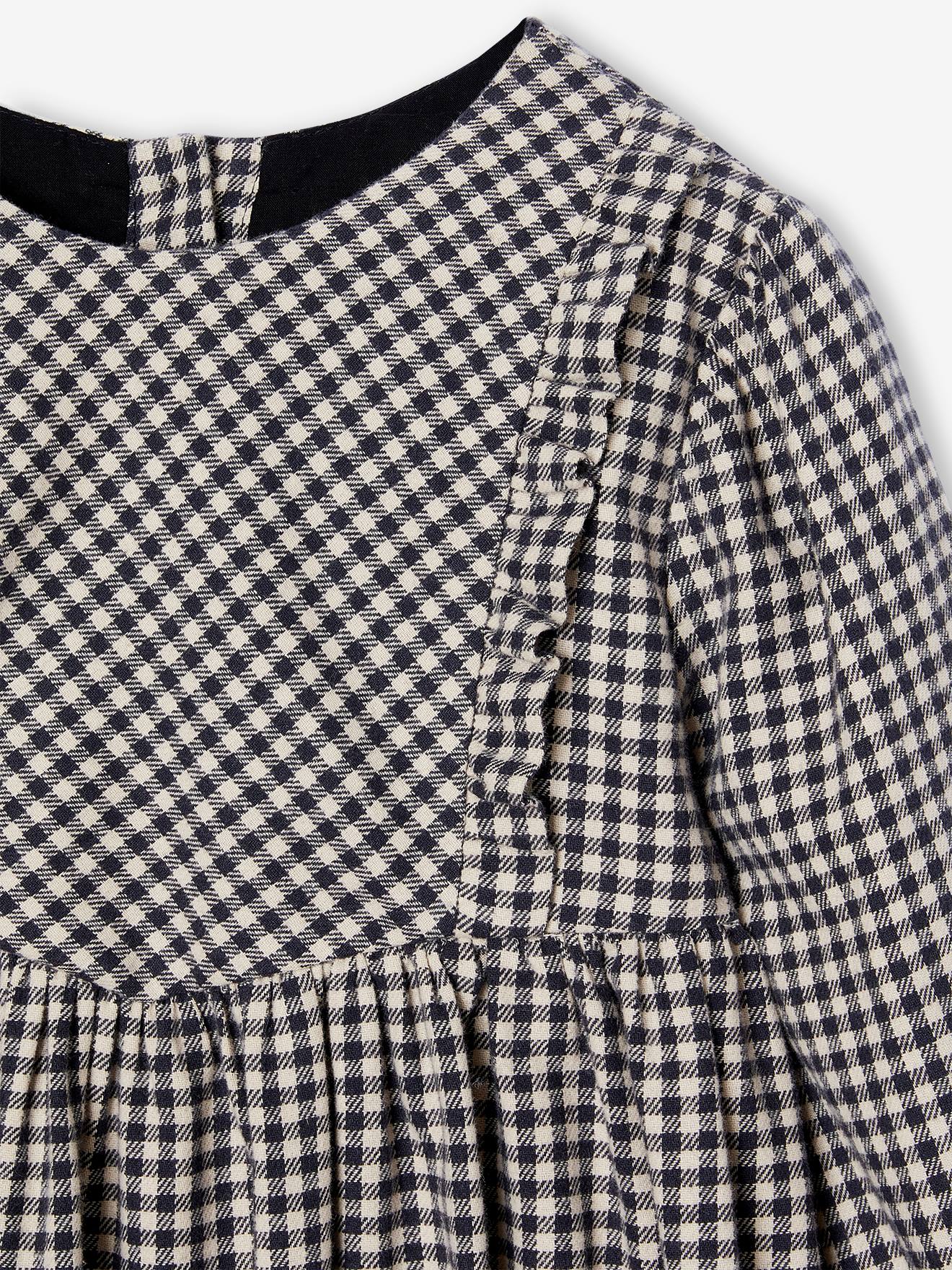 Gingham Dress with Ruffles for Girls chequered grey Girls