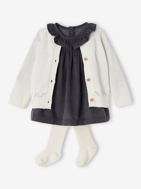 Bébé-Ensemble-Ensemble robe, gilet fantaisie et collant bébé fille